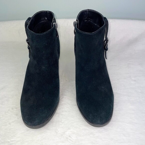 Franco Fortini Briana Ankle Boots Black Suede Buckle Fringe Booties Women's 8.5 - Picture 6 of 11